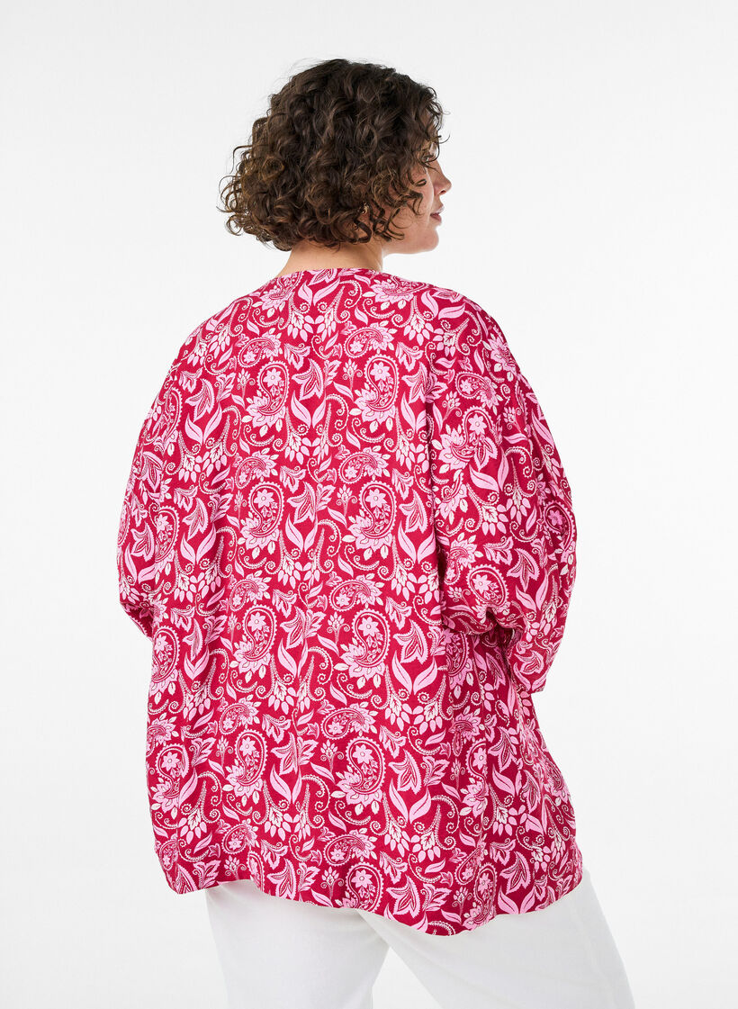 Korte viscose kimono met 3/4 mouwen, Roze, Model image number 2