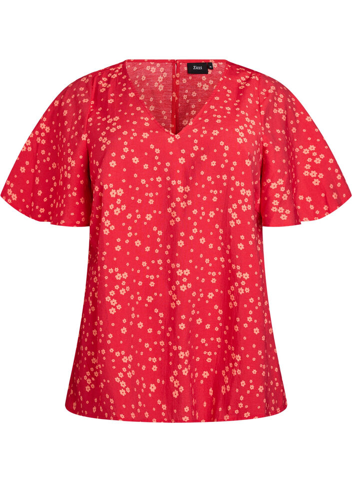 Blouse met vleermuismouwen en bloemen, Rood, Packshot image number 0