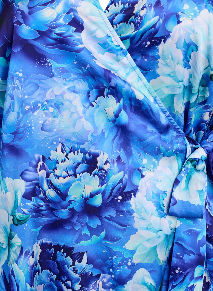 Omslagjurk met bloemenprint met 3/4 mouwen, Blue Splash Flower, Packshot