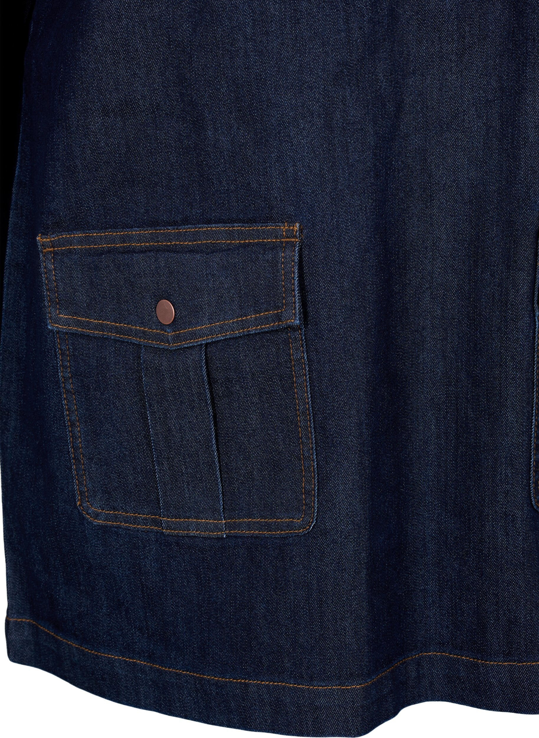 ZizziDenim jurk met grote zakken en 3/4 mouwen, Blauw, Packshot image number 3