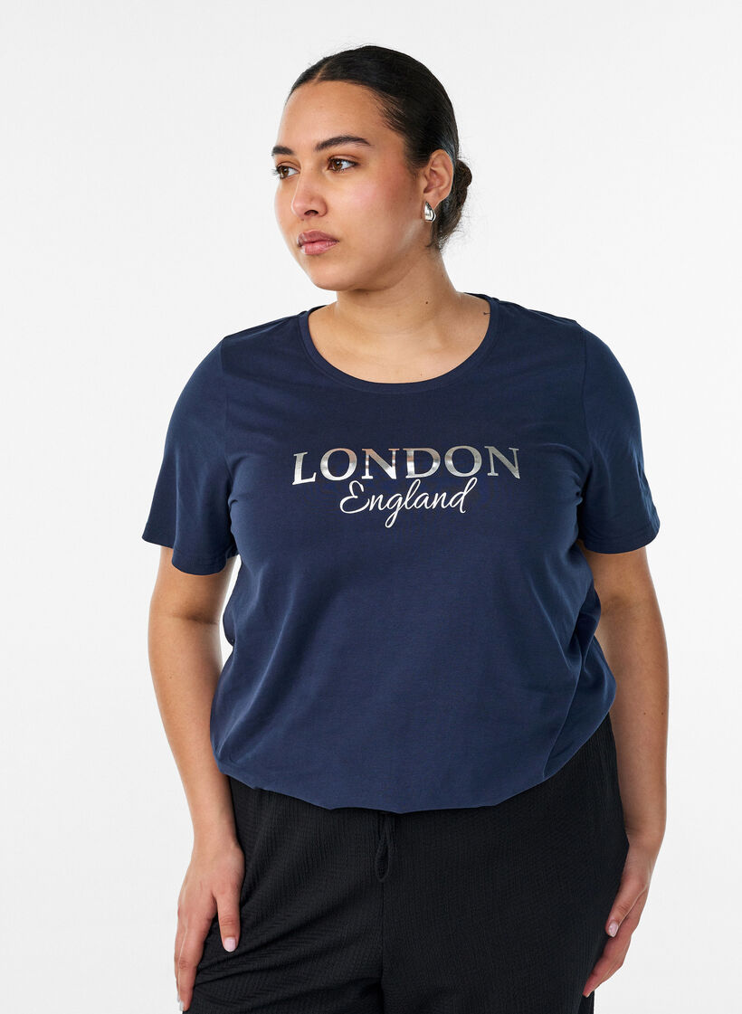 T-shirt met motief, Blauw, Model image number 0