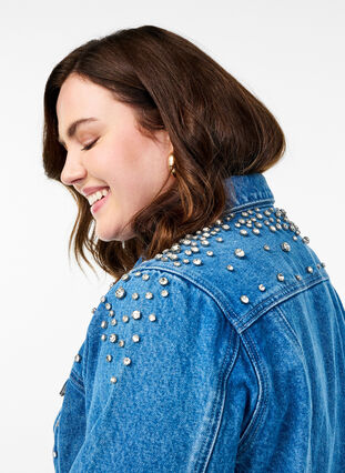 ZizziDenim jack met strass-steentjes, Blauw, Model image number 3
