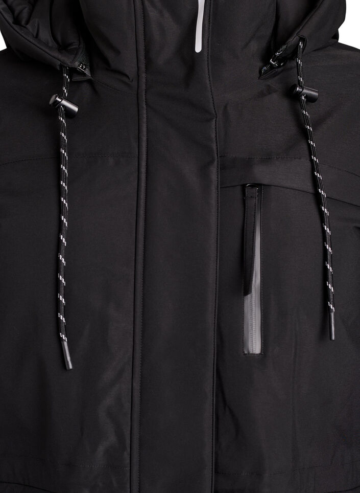 Waterafstotende parka met capuchon en functionele details, Zwart, Packshot image number 2