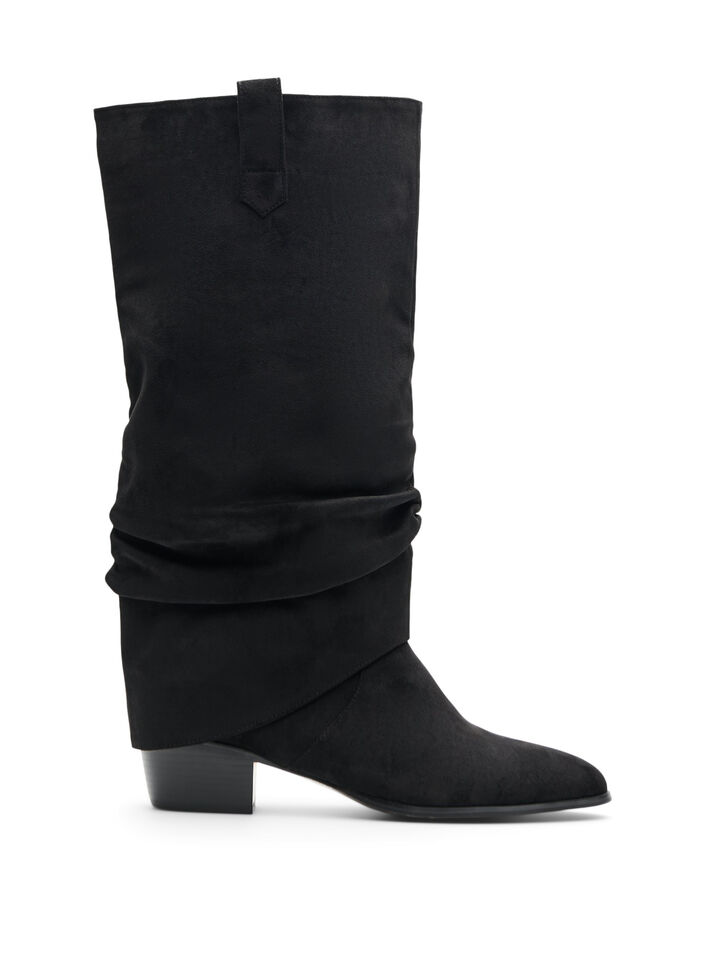 Botte haute en su&eacute;dine avec tige amovible, Noir, Packshot image number 0