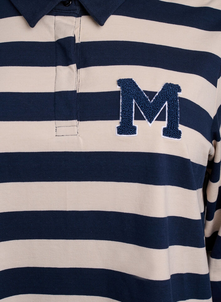 Gestreept poloshirt met badstof details, Birch w. Navy, Packshot
