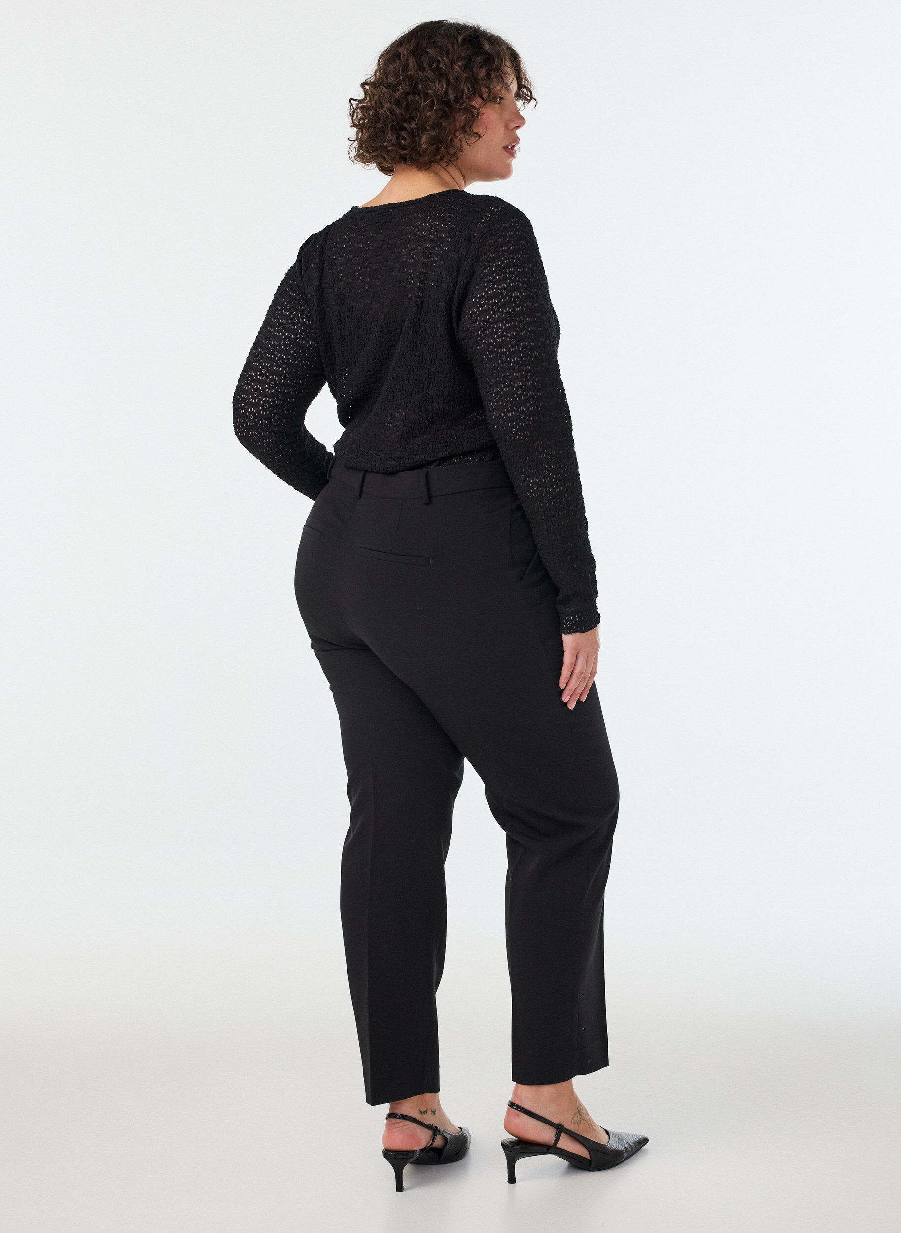 ZizziGetailleerde broek met hoge taille en persvouwen, Zwart, Model image number 1