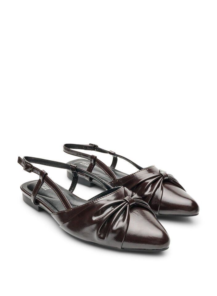 Slingback met strikdetail en lakuitstraling, Bruin, Packshot image number 1