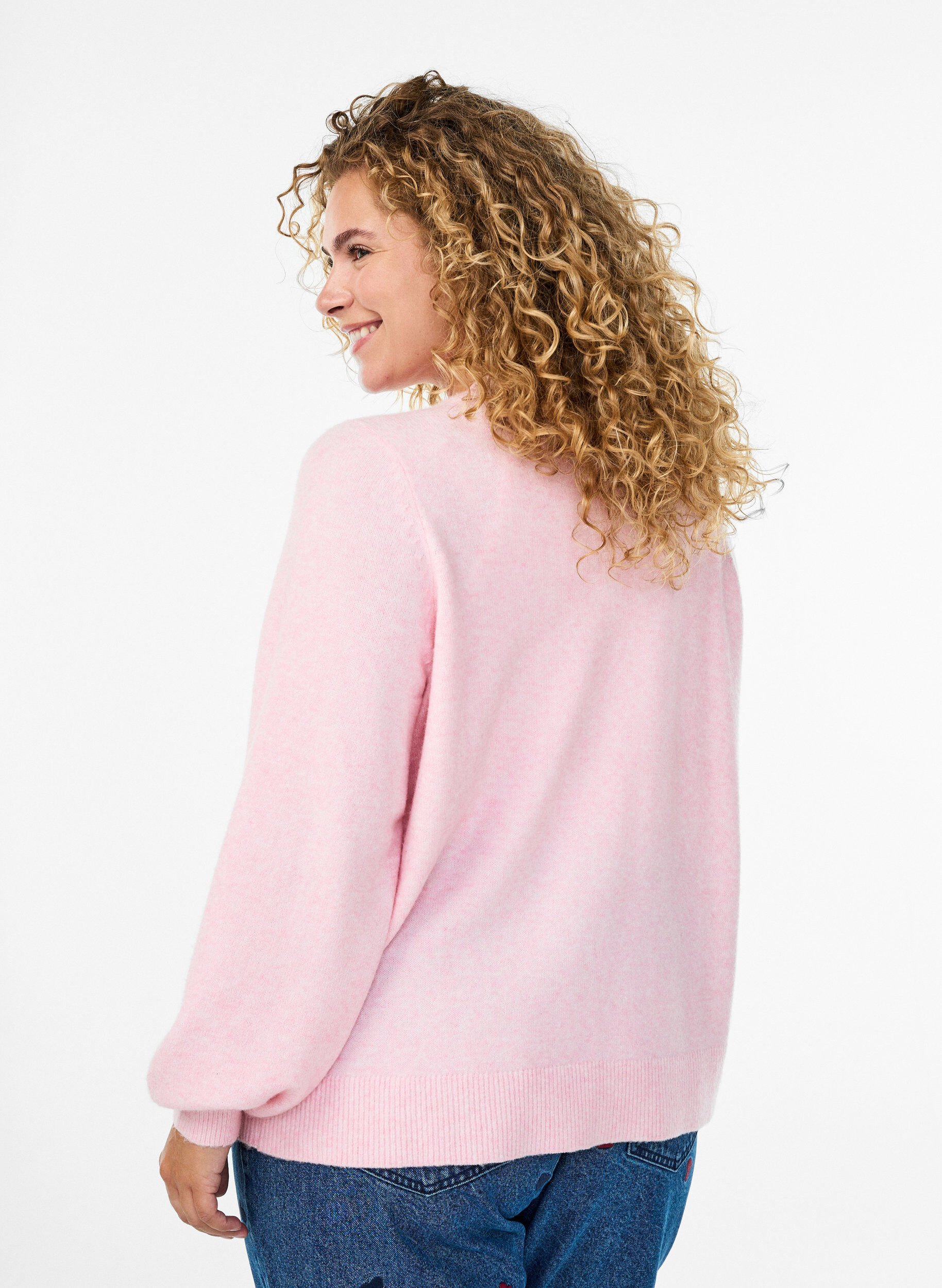 ZizziCardigan in zacht breisel met goudkleurige knopen, Roze, Model image number 2