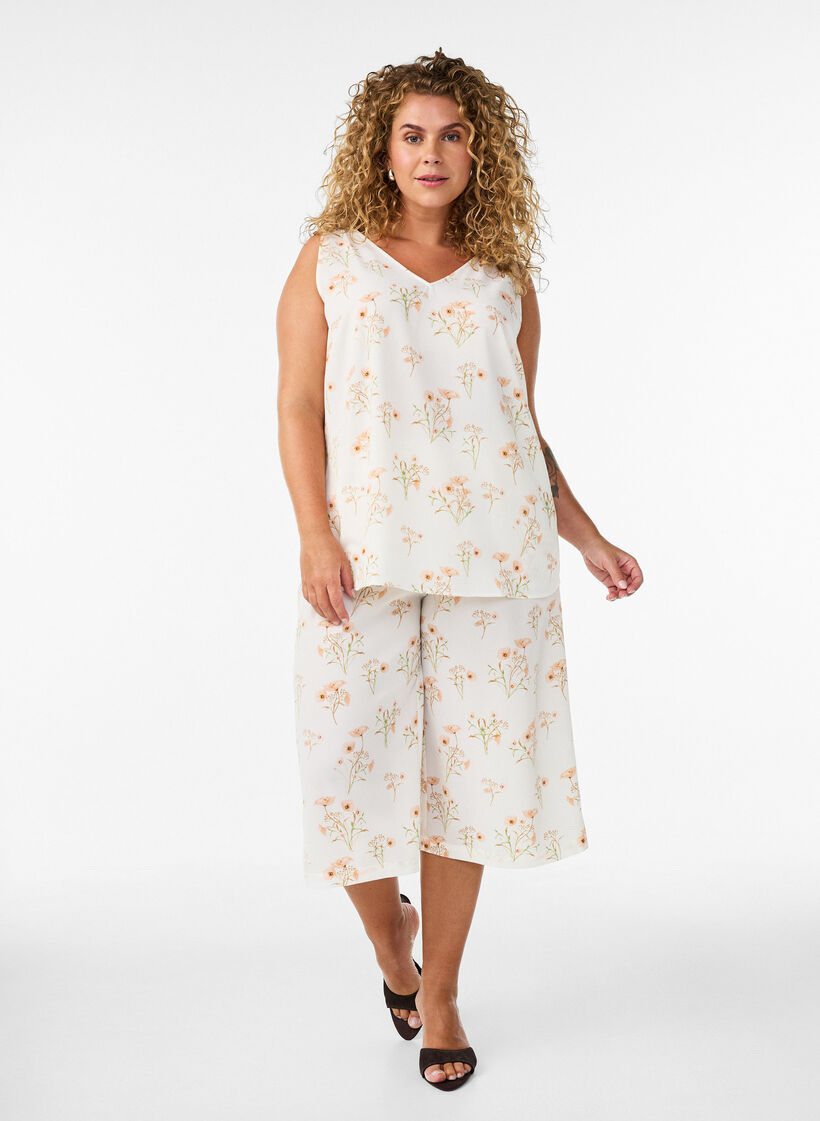 Culotte broek met print, Vanille, Model image number 0