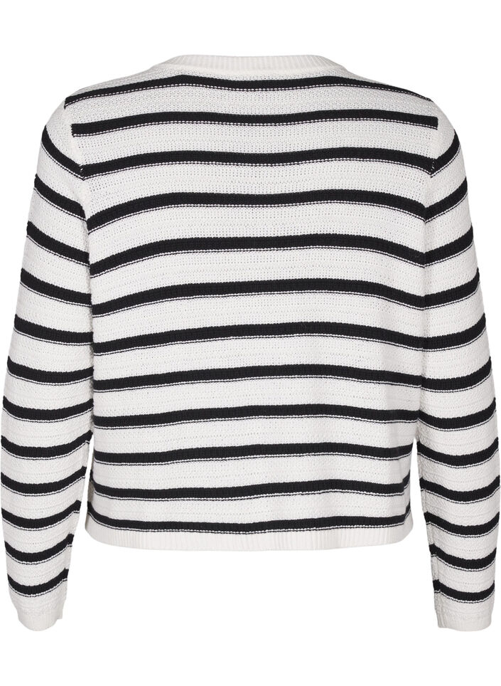 Gestreepte cardigan met gouden knopen in breisel, Cloud D. w. Black, Packshot