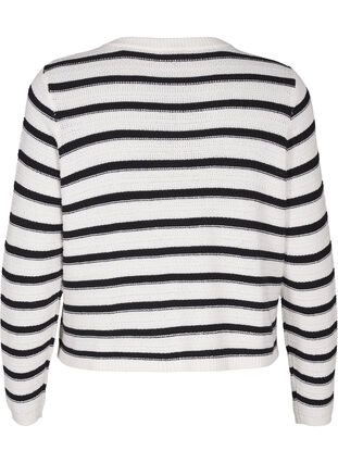 ZizziGestreepte cardigan met gouden knopen in breisel, Cloud D. w. Black, Packshot image number 1