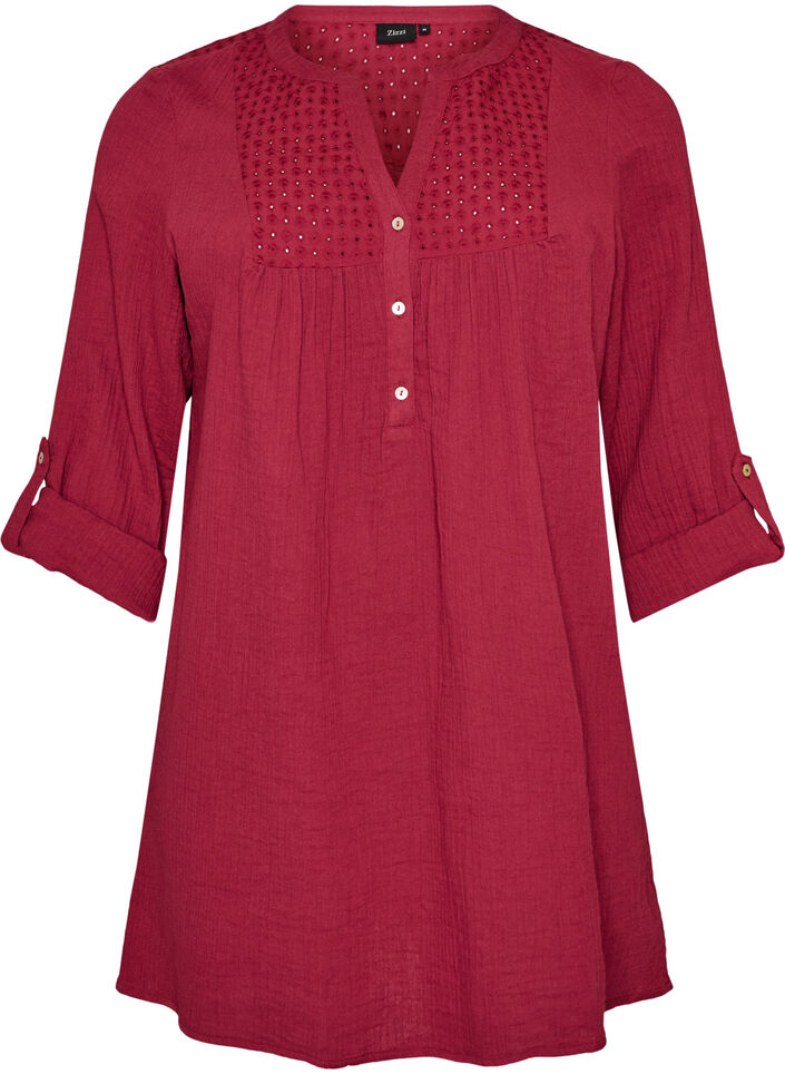 Katoenen mousseline tuniek met broderie anglaise, Rood, Packshot image number 0