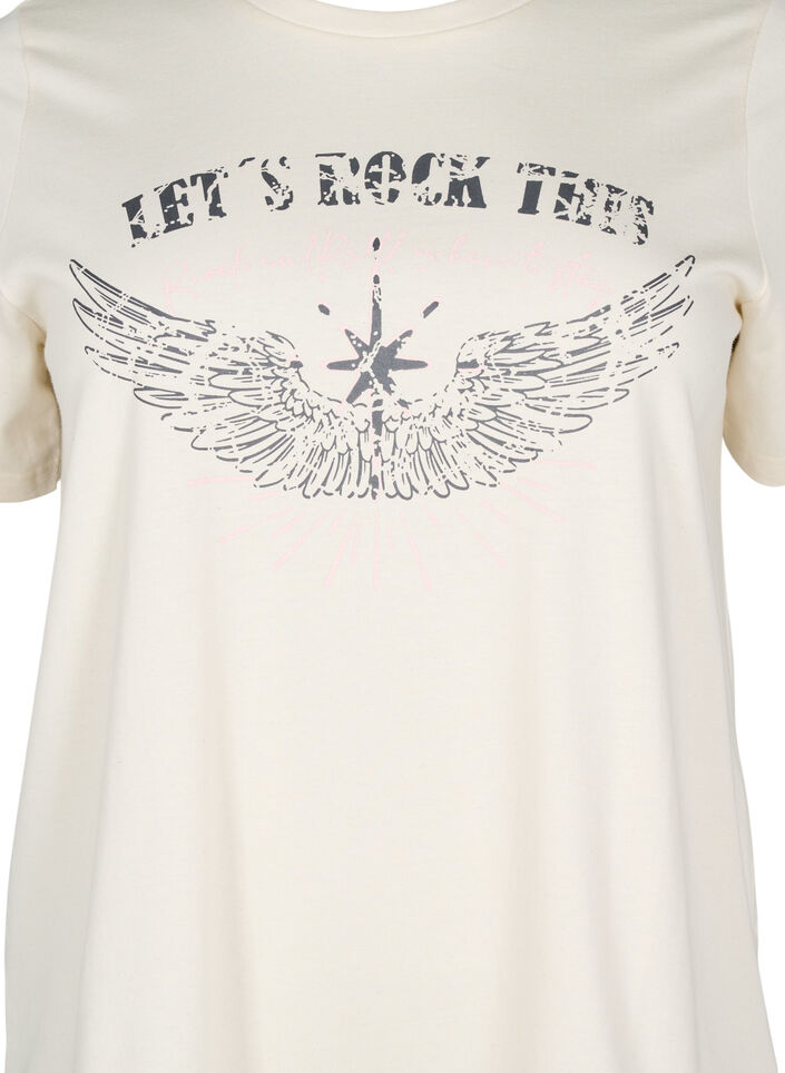 Organisch katoenen T-shirt met print op de voorkant, Vanille, Packshot image number 2