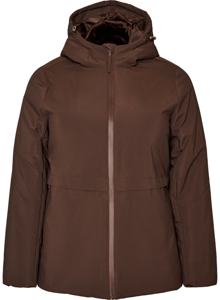 Winterjas met capuchon en verstelbare taille, Bruin, Packshot image number 0