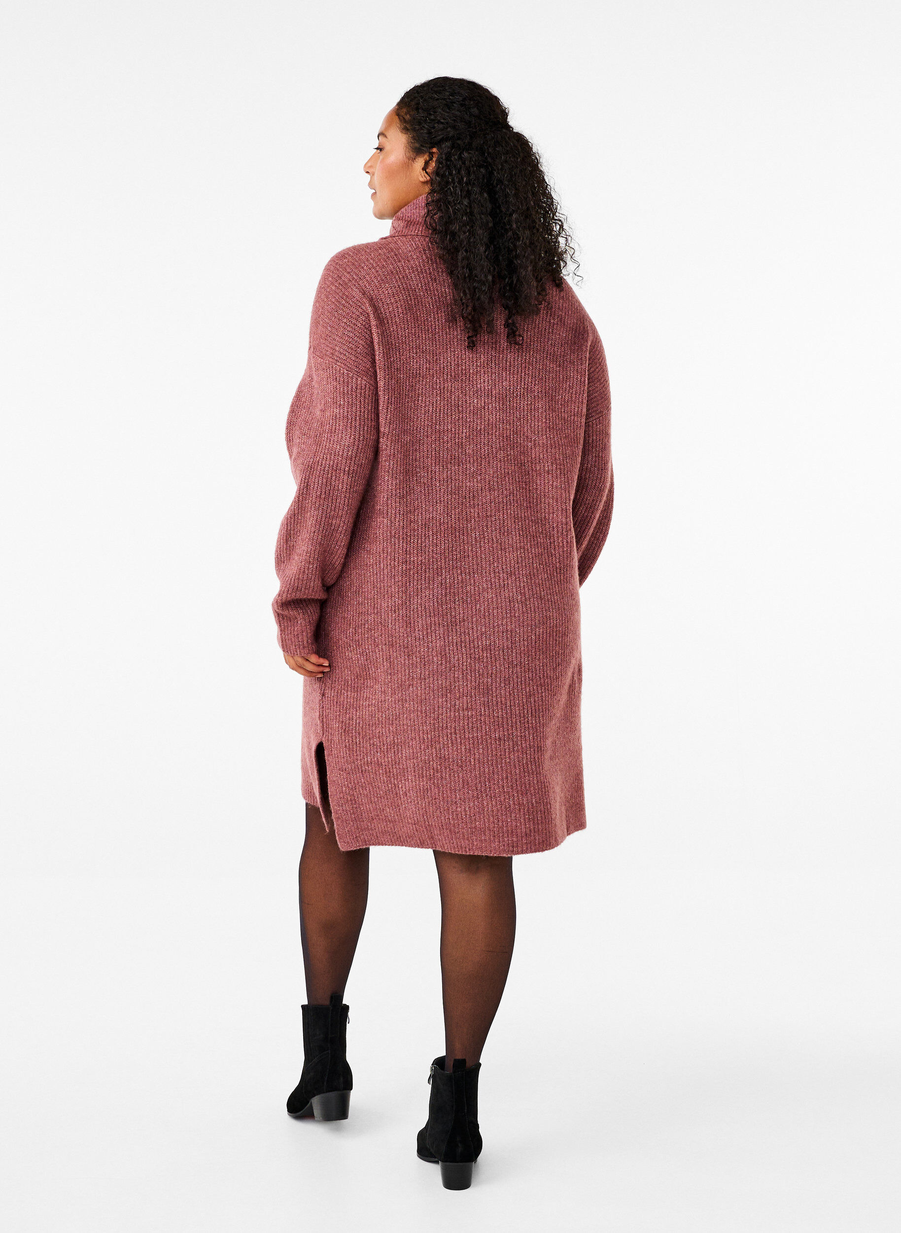 ZizziGebreide jurk met col, Rood, Model image number 2
