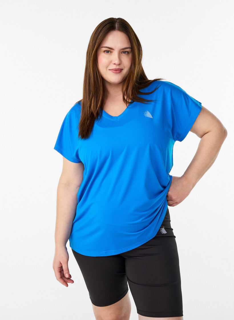 Losvallend trainings-T-shirt met V-hals, Blauw, Model image number 0