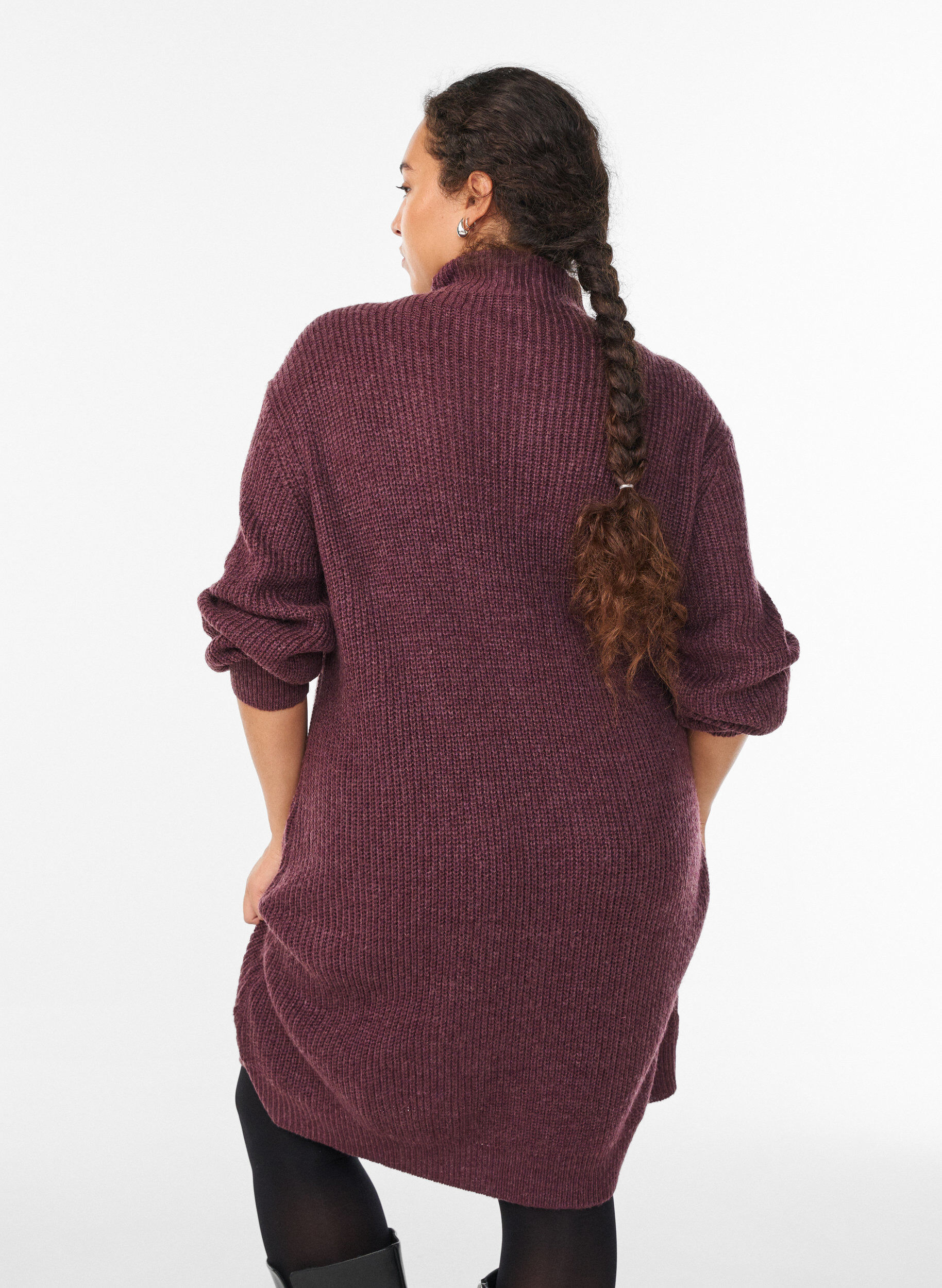 ZizziFLASH - Korte gebreide jurk met hoge hals, Rood, Model image number 2