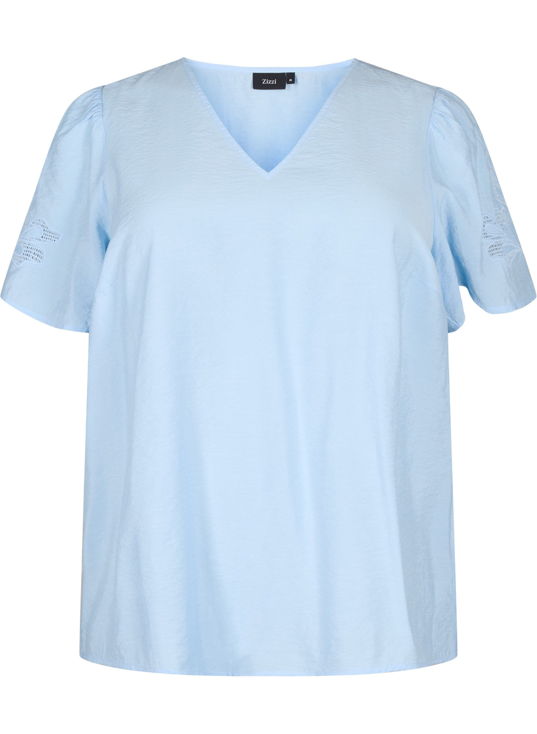 ZizziViscose blouse met korte mouwen en borduursel, Blauw, Packshot image number 0