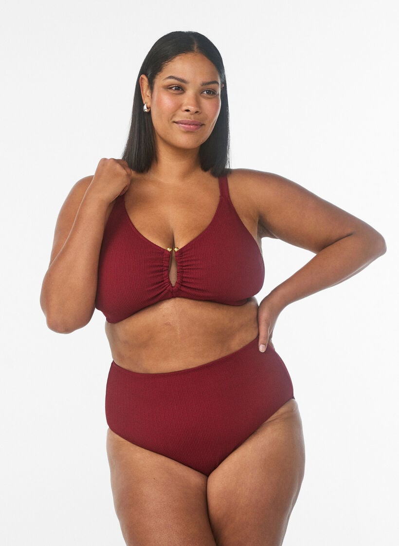 Bikinibroekje met hoge taille en textuur, Rood, Model image number 0