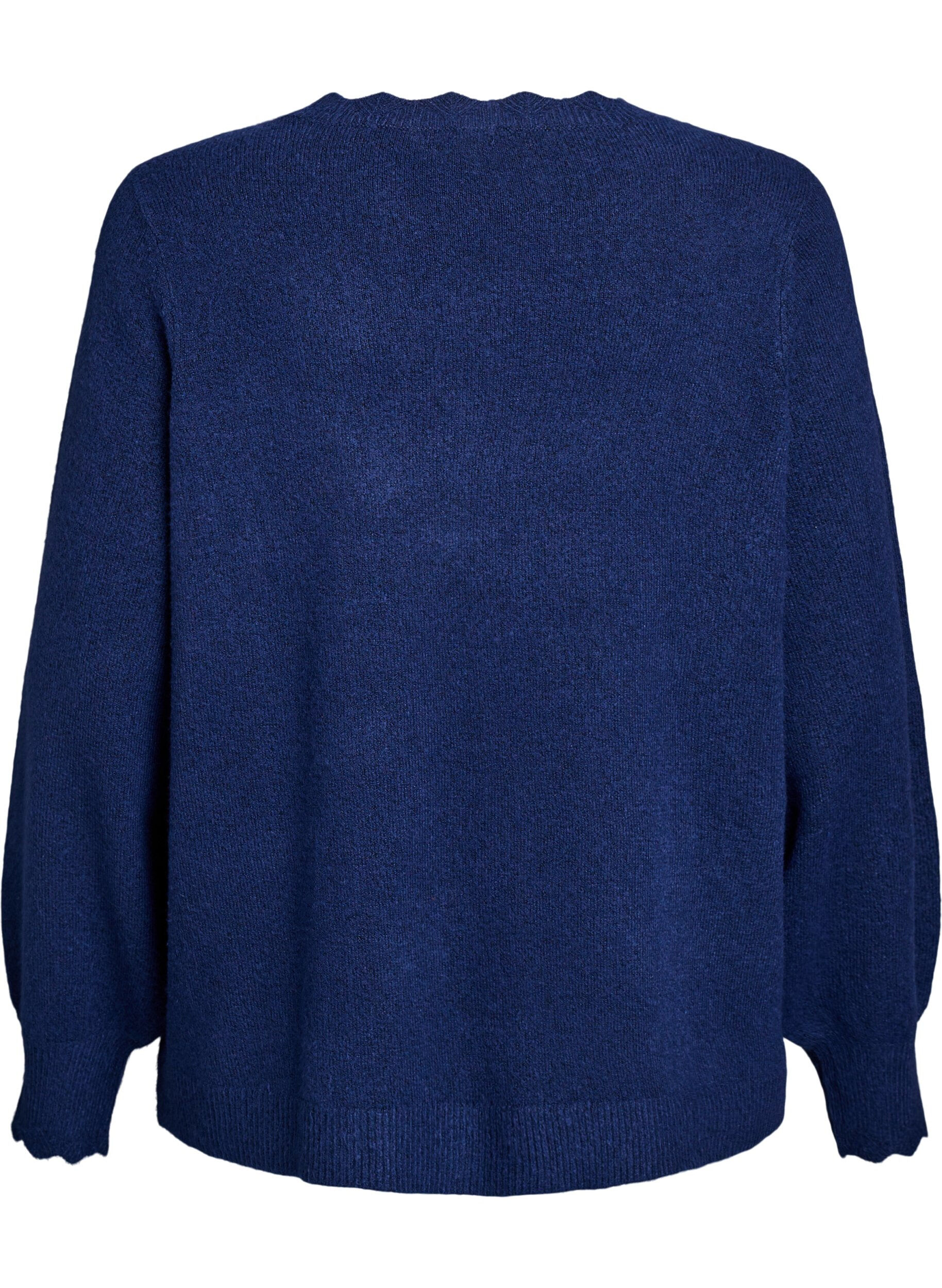 ZizziGebreide blouse met golvende randen, Blauw, Packshot image number 1