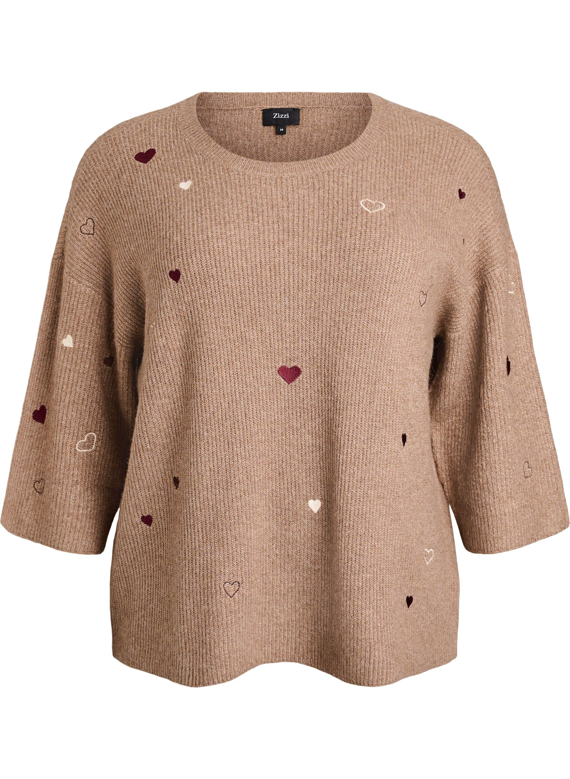 ZizziJumper met hartjes en 3/4 mouwen, Bruin, Packshot image number 0