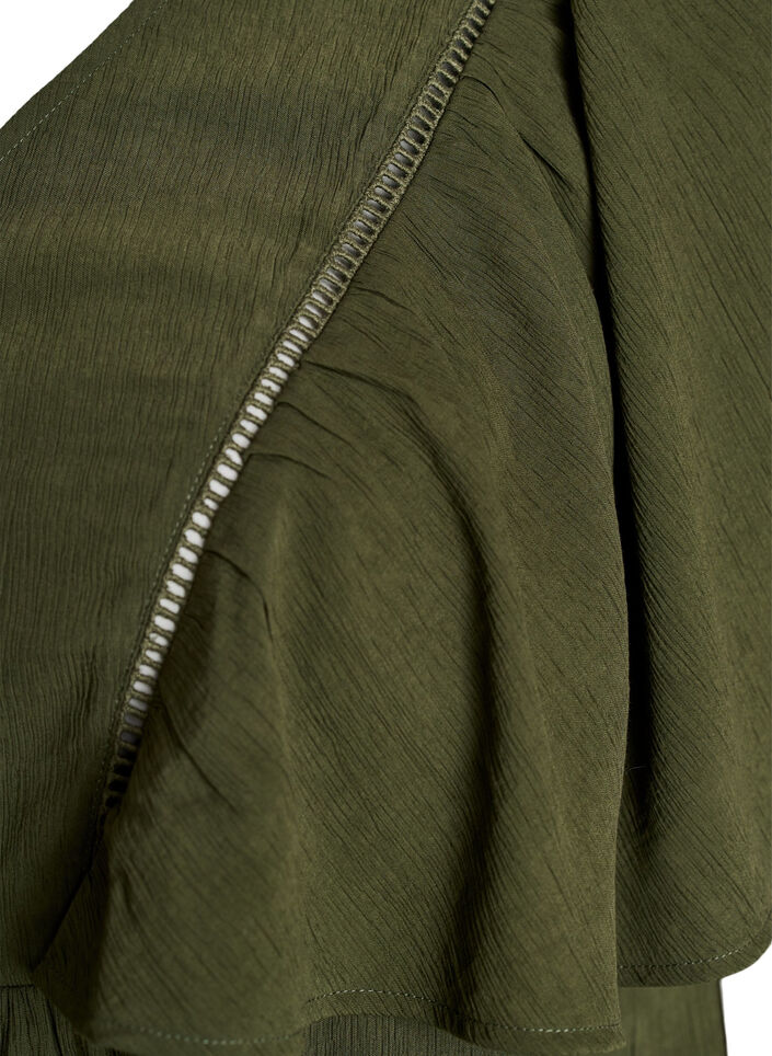 Blouse met korte mouwen met ruches, Groen, Packshot image number 3