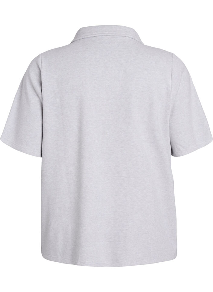 Jerseyblouse met kraag en korte mouwen, Grijs, Packshot image number 1