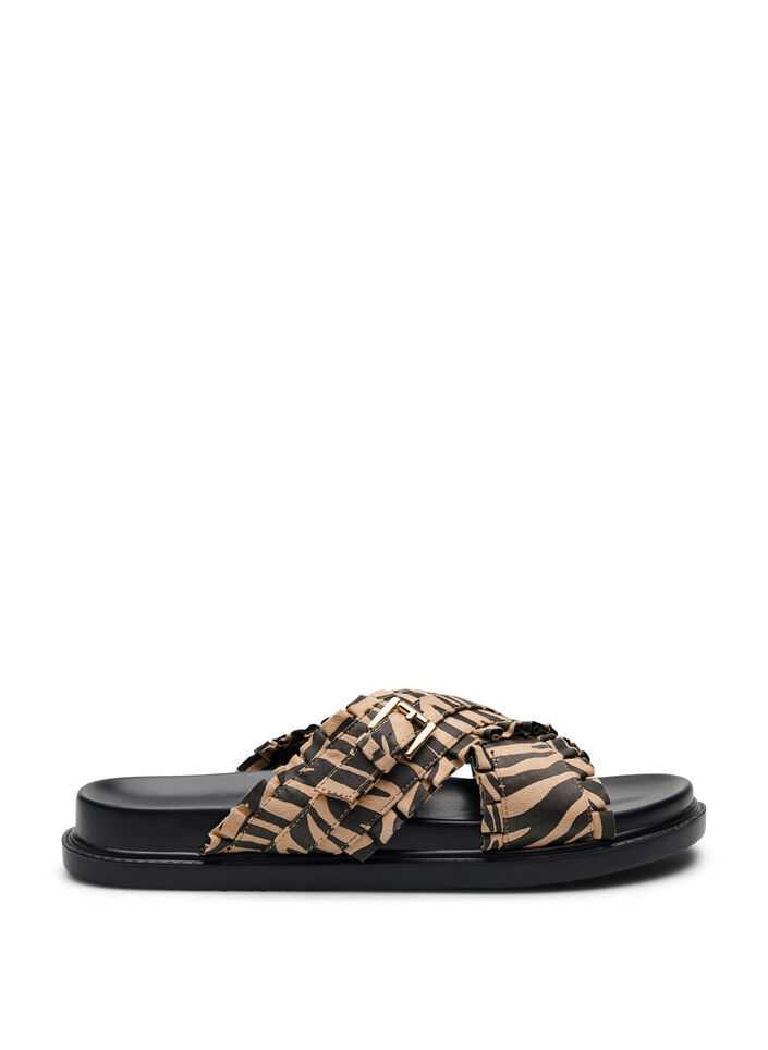 Wide fit - Instapsandaal met ruche details, Zebra AOP, Packshot