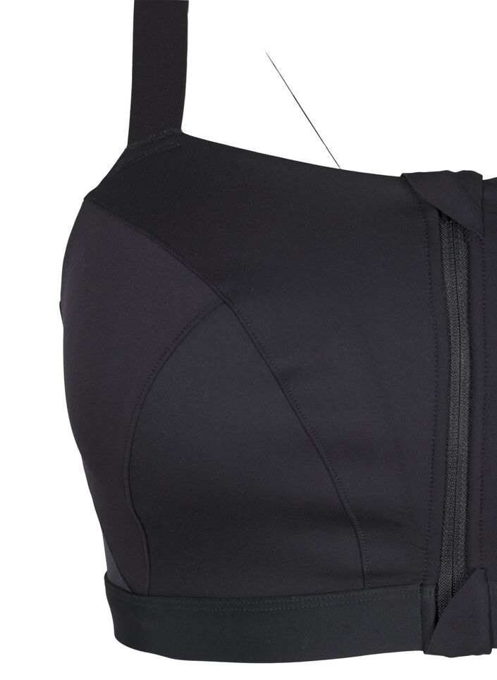 Sportbeha met sluiting aan de voorkant en goede ondersteuning, Black, Packshot