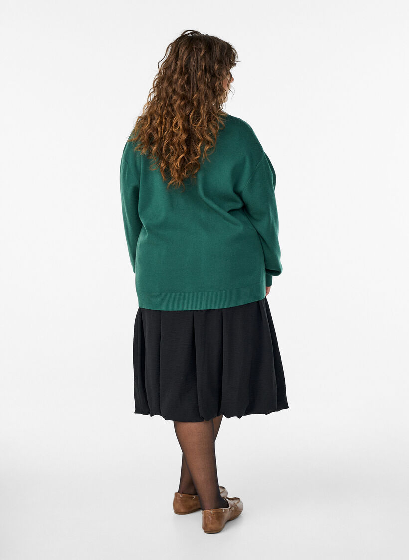 Halflange ballonrok met elastische tailleband, Zwart, Model image number 1