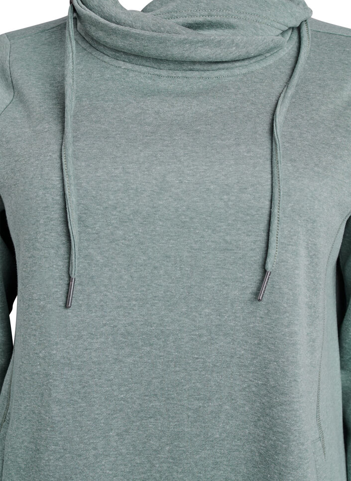 Kort sweatshirt jurk met hoge kraag en zakken, Groen, Packshot image number 2
