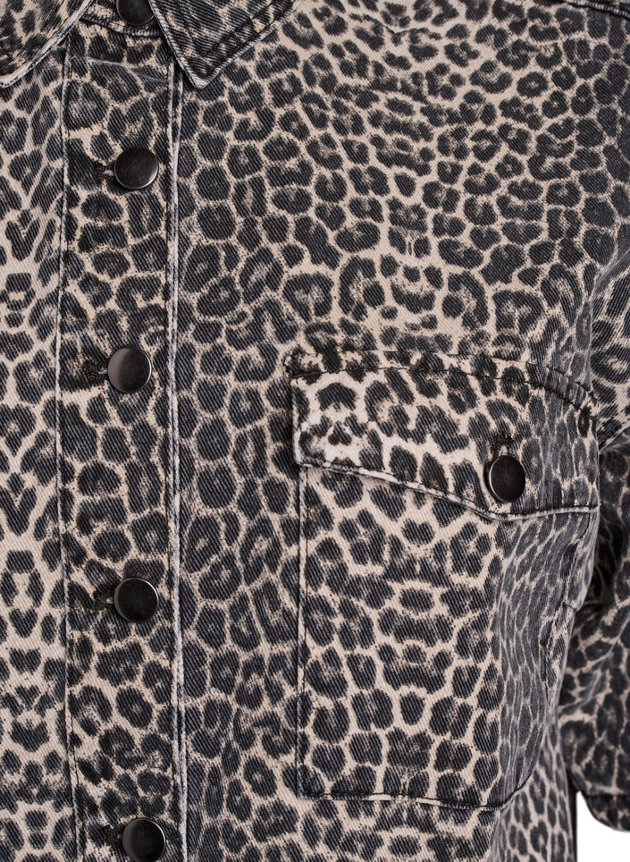 Denimshirt met luipaardprint en korte mouwen, Leopard, Packshot
