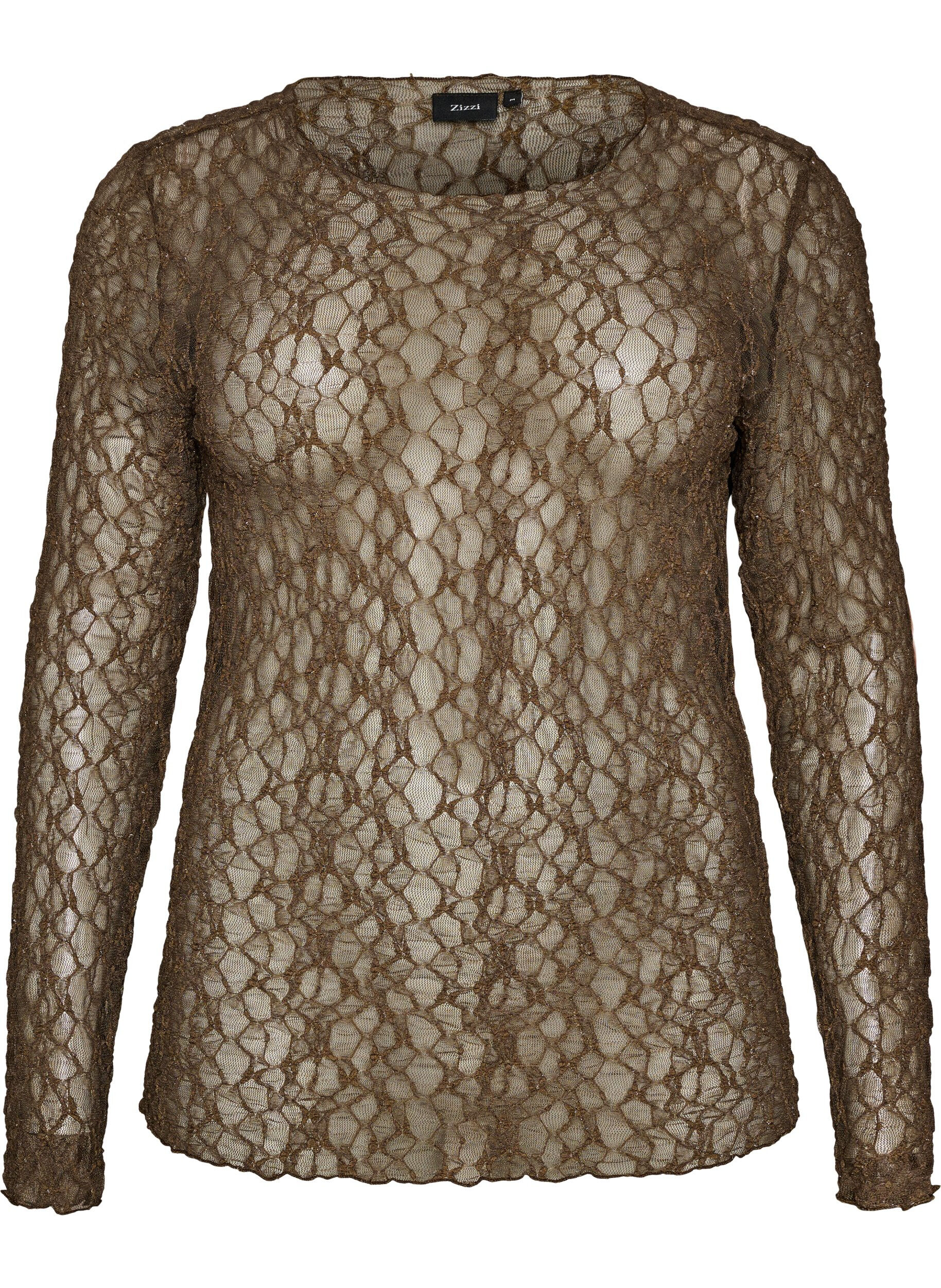 Mesh blouse met patroon en glittergaren