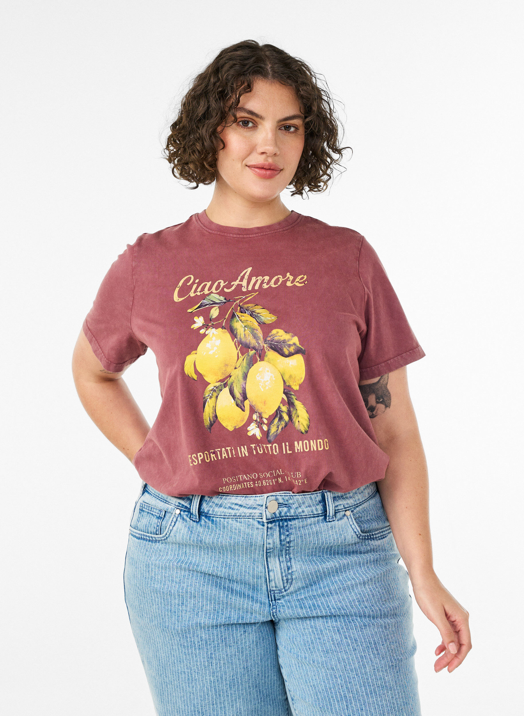 Katoenen T-shirt met print aan de voorkant en een gewassen look, Rood, Model