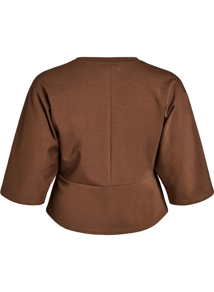 Peplum blouse met ellebooglange mouwen, Bruin, Packshot image number 1