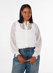 Overhemdblouse met kanten inzet en stippenpatroon, Vanille, Model image number 0