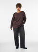 Jersey blouse met een golvende textuur, Bruin, Model image number 1