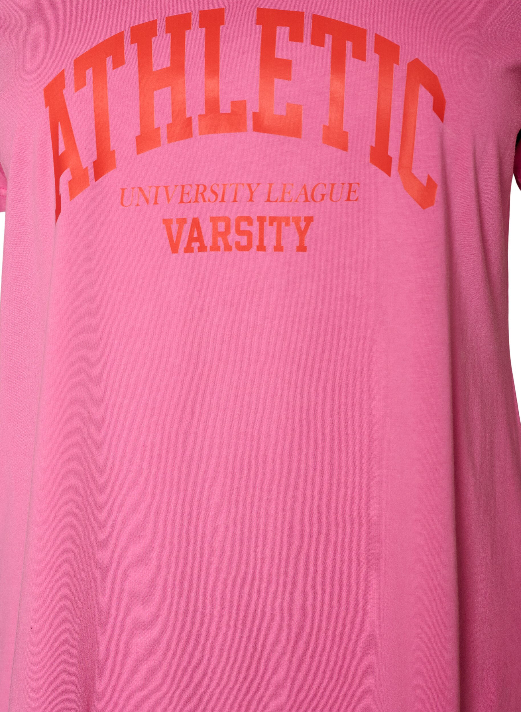ZizziBiologisch katoenen T-shirt met varsity print en V-hals, Roze, Packshot image number 2