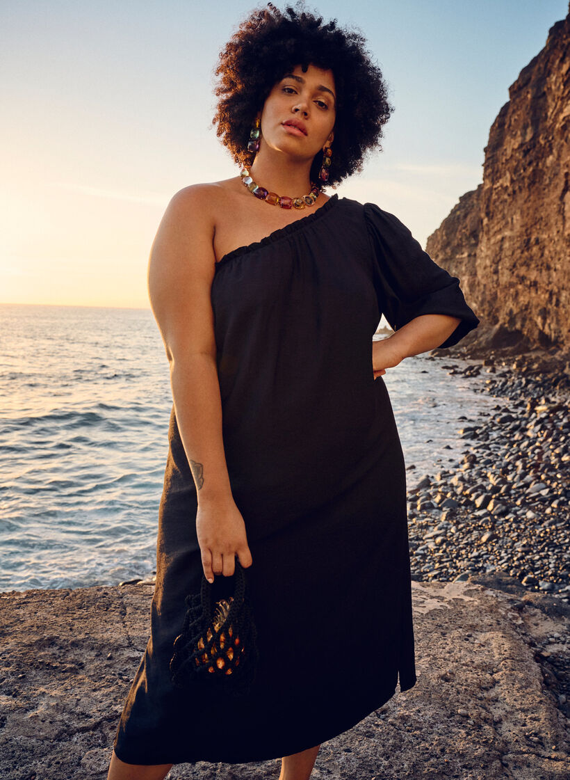 One-shoulder jurk van viscose, Zwart, Image image number 0