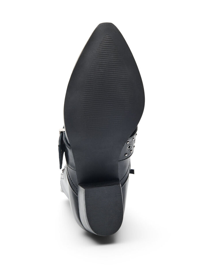 Wide fit - Leren enkellaars met riem en studs, Black, Packshot