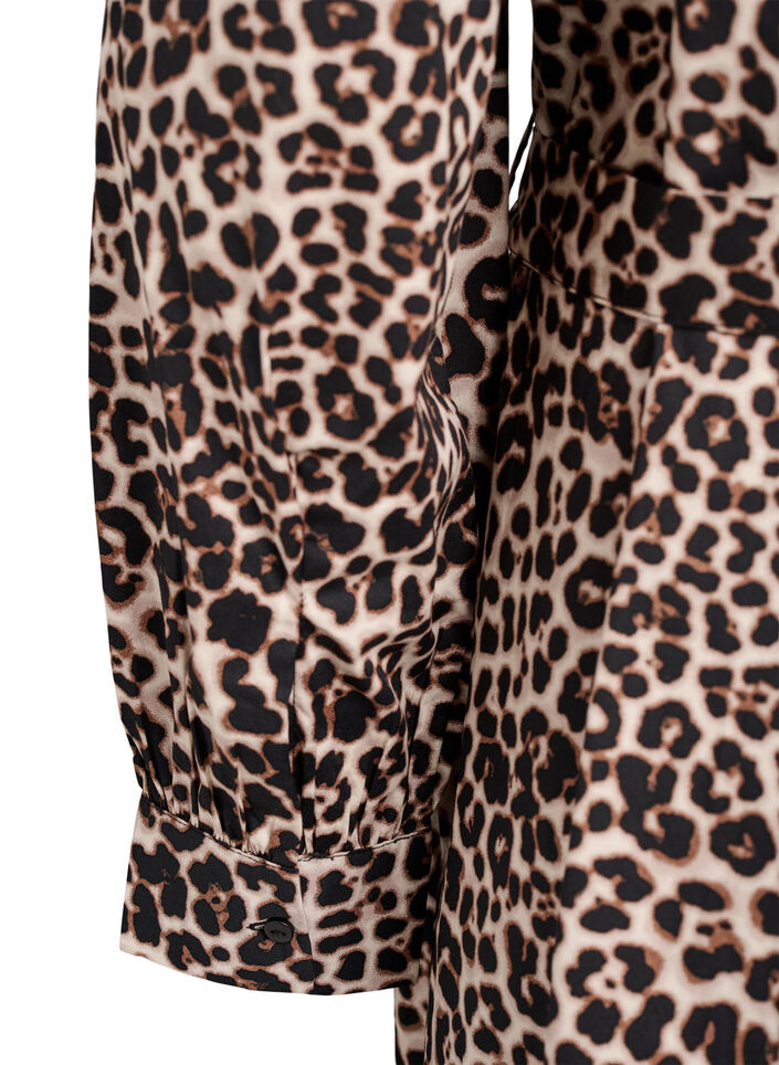 Jurk in biologisch katoen met strikceintuur, Bruin, Packshot image number 3