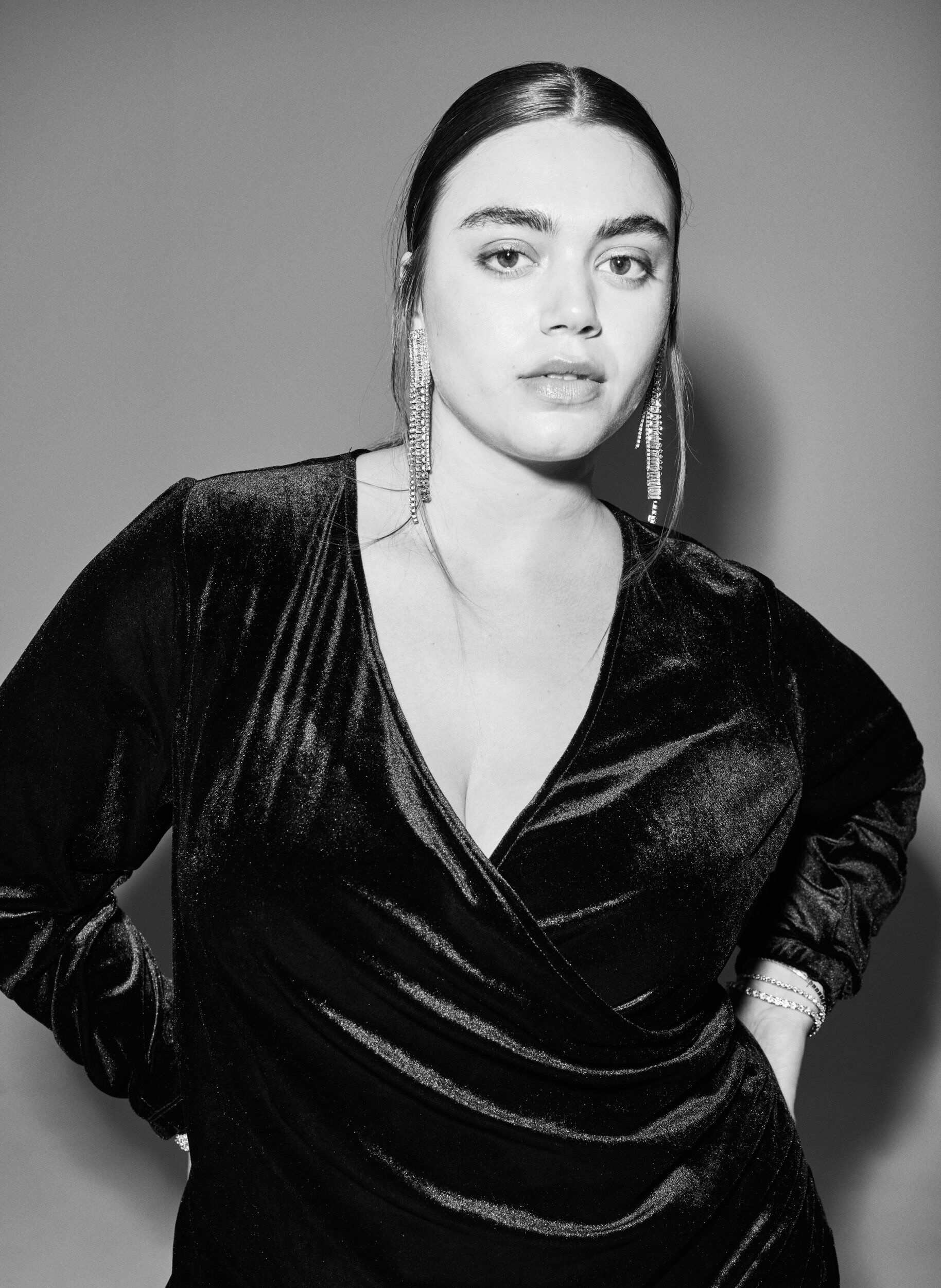 ZizziKorte velours jurk met wikkel-effect, Zwart, Image image number 0