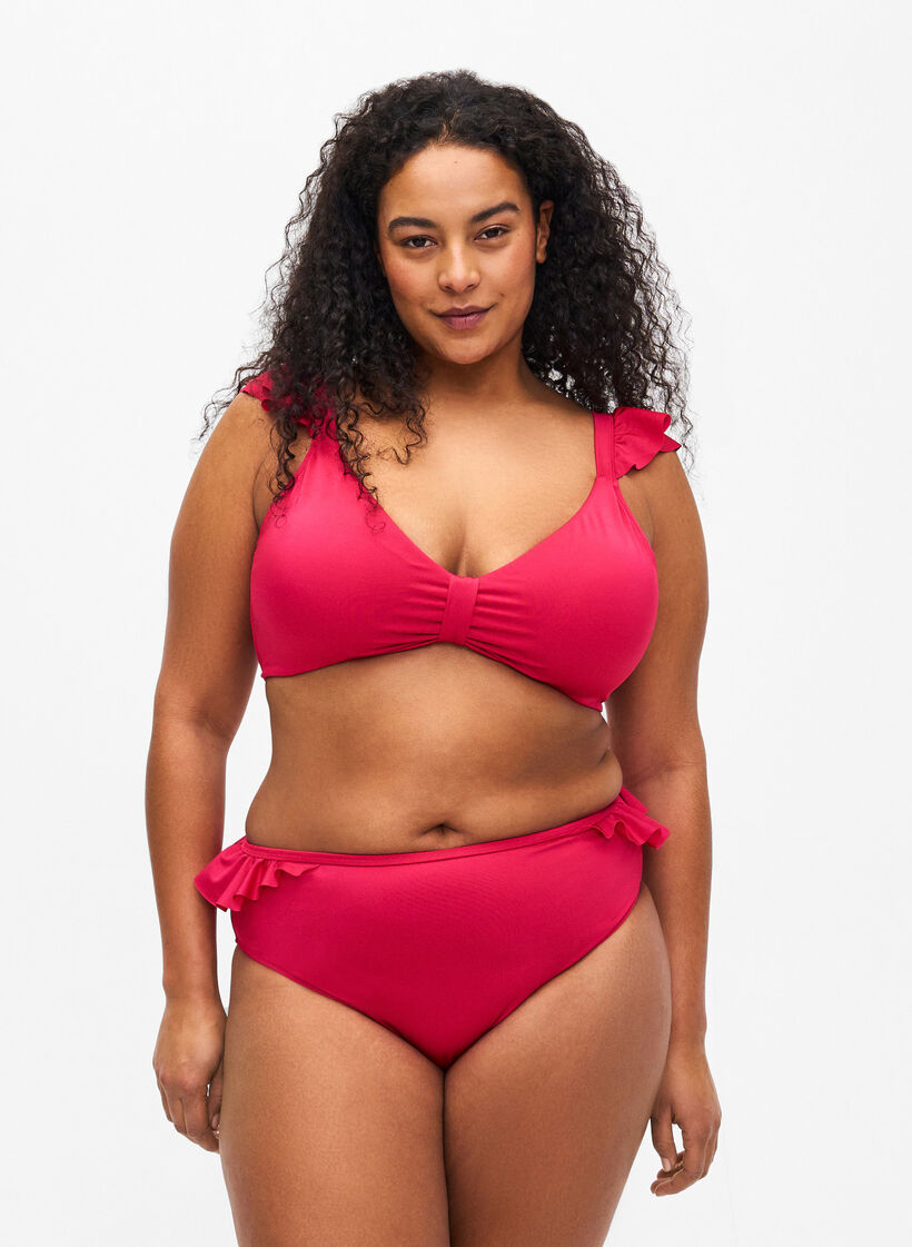 Bikinislip met ruches, Roze, Model image number 0