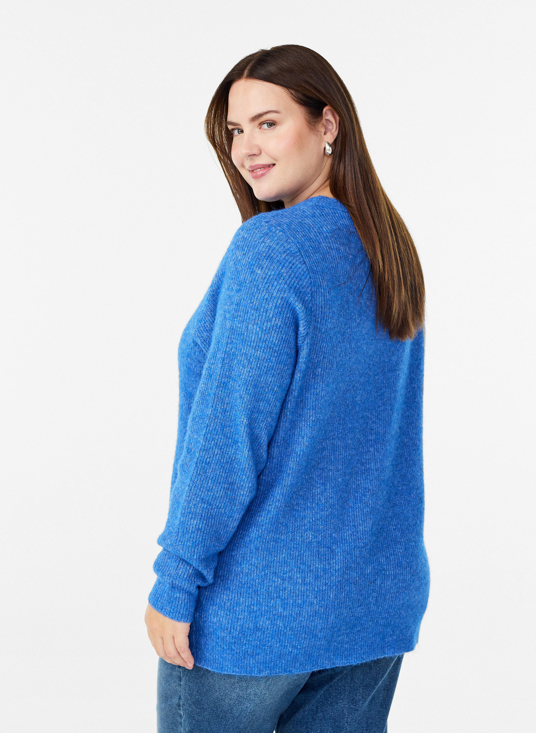 ZizziGem&ecirc;leerde gebreide blouse met ronde hals, Blauw, Model image number 2