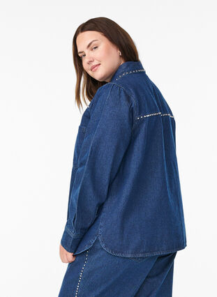 ZizziDenimshirt met studs, Dark Blue Denim, Model image number 1