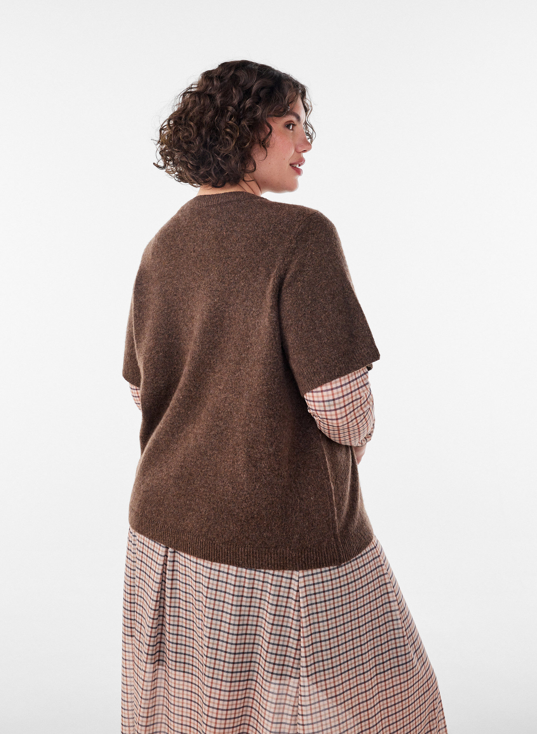 ZizziGebreid vest met korte mouwen, Bruin, Model image number 2