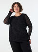 Mesh blouse met paisleyprint en asymmetrische zoom, Zwart, Model image number 0