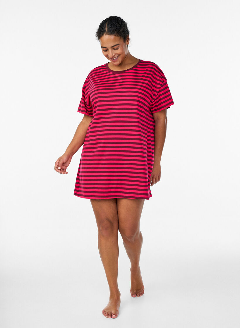 Lang gestreept nacht T-shirt, Roze, Model image number 1