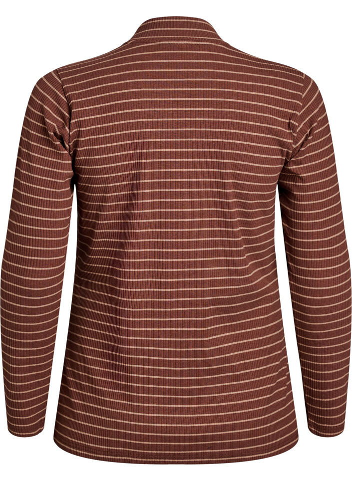 Geribde gestreepte jersey blouse met een hoge hals, F. Fudge Caribou, Packshot