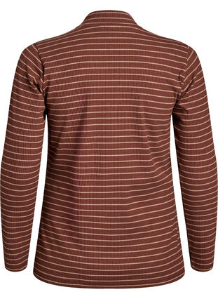 ZizziGeribde gestreepte jersey blouse met een hoge hals, F. Fudge Caribou, Packshot image number 1